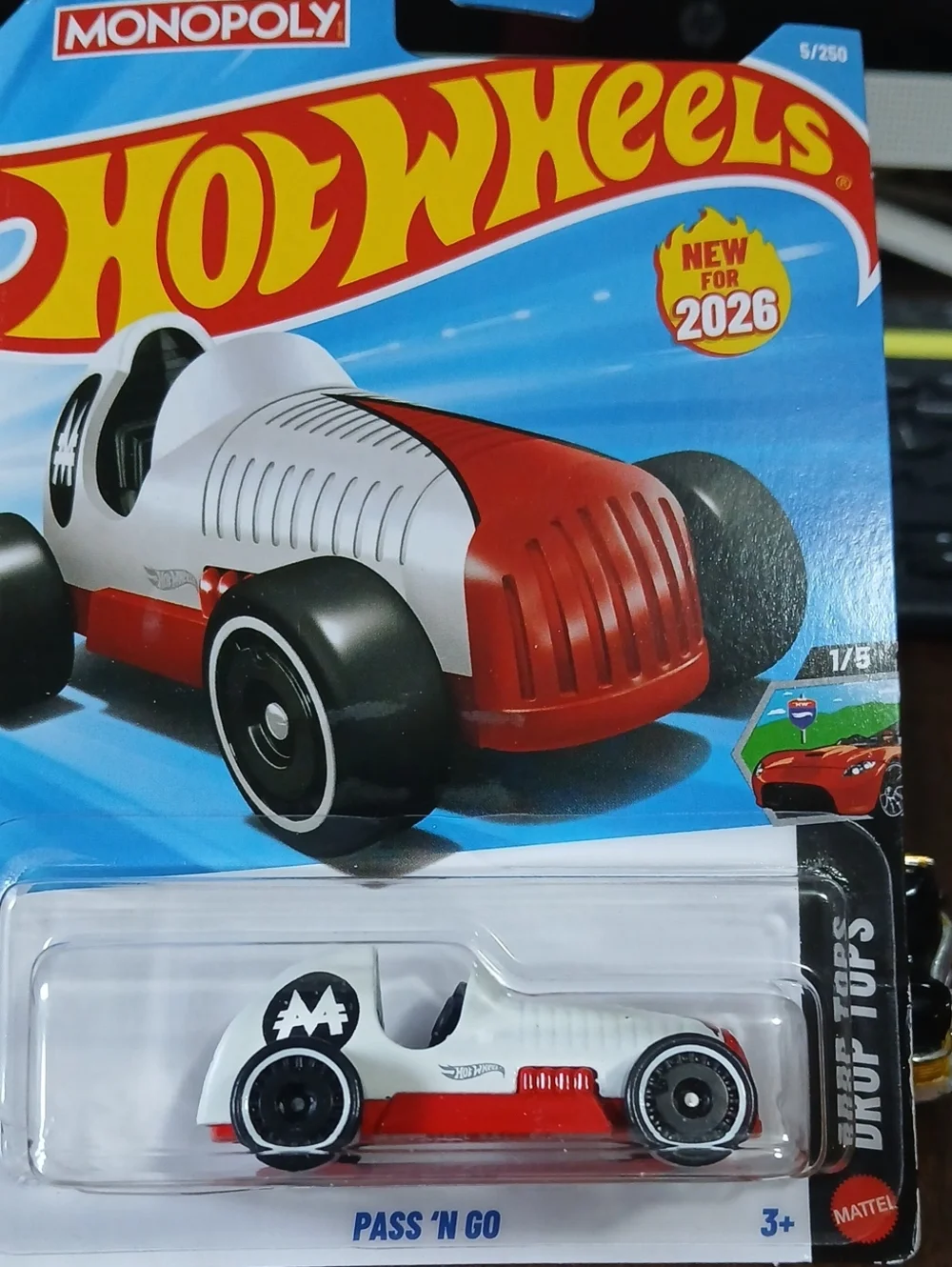 Mattel Hot Wheels Pass 'N Go  Car — Red & White 90 Years Of Monopoly Game